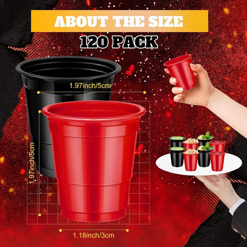cssopenss 120 Pcs 2 oz Happy New Year shot cups Red And Black Plastic shot Glasses Happy New Year shot glasses for Drinking Tastings Served Snacks Jello Tastings and Samples - Image 2